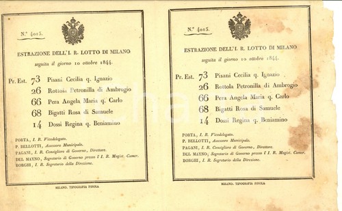 1844 milano estrazione - milano,