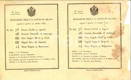 1844 milano estrazione - estrazione, i.